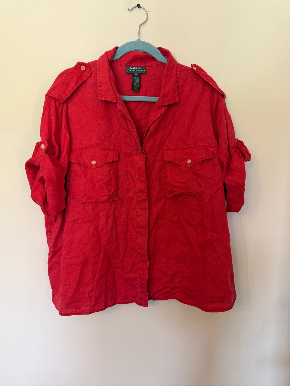 Lauren Ralph Lauren 100% Linen roll tab sleeve top size 2XL